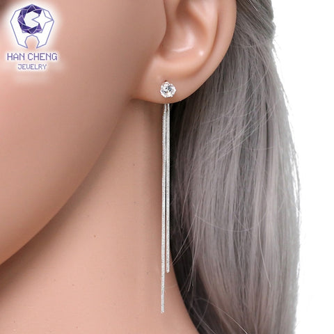 HanCheng New Fashion Silver Plated Dangle Hanging Gem Stone Rhinestone Long Drop Earrings For Women Jewelry brincos bijoux