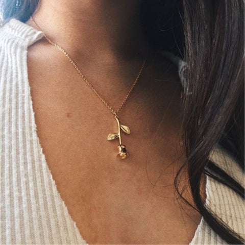 Fashion Jewelry Collier Pink Gold Rose Statement Pendant Necklace Women's Beauty and Beast Jewelry Lovers Gifts 4CND24