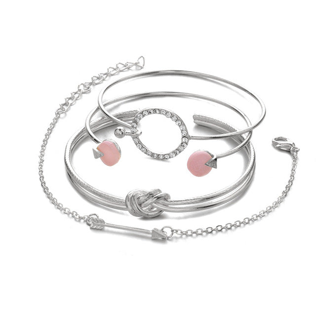 21 Styles Classic Arrow Knot Round Crystal Gem Multilayer Adjustable Open Bracelet Set Women Fashion Party Jewelry Gift