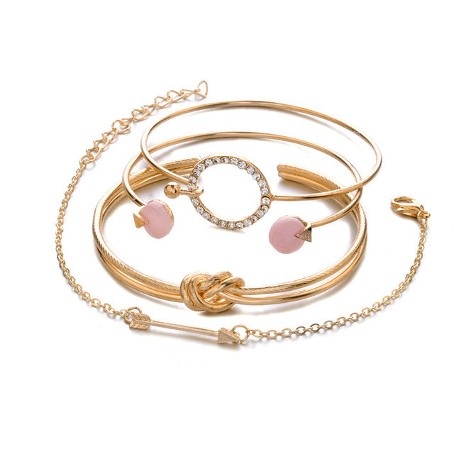 21 Styles Classic Arrow Knot Round Crystal Gem Multilayer Adjustable Open Bracelet Set Women Fashion Party Jewelry Gift