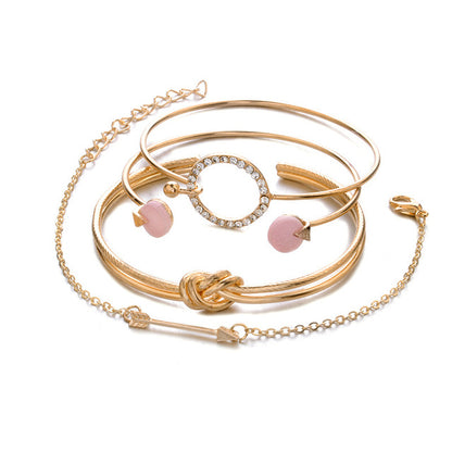 21 Styles Classic Arrow Knot Round Crystal Gem Multilayer Adjustable Open Bracelet Set Women Fashion Party Jewelry Gift