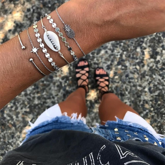 21 Styles Classic Arrow Knot Round Crystal Gem Multilayer Adjustable Open Bracelet Set Women Fashion Party Jewelry Gift