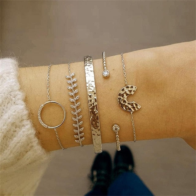 21 Styles Classic Arrow Knot Round Crystal Gem Multilayer Adjustable Open Bracelet Set Women Fashion Party Jewelry Gift
