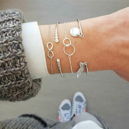 21 Styles Classic Arrow Knot Round Crystal Gem Multilayer Adjustable Open Bracelet Set Women Fashion Party Jewelry Gift