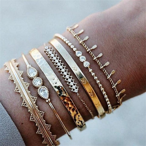 21 Styles Classic Arrow Knot Round Crystal Gem Multilayer Adjustable Open Bracelet Set Women Fashion Party Jewelry Gift