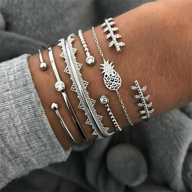 21 Styles Classic Arrow Knot Round Crystal Gem Multilayer Adjustable Open Bracelet Set Women Fashion Party Jewelry Gift