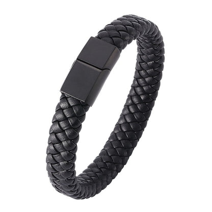 Punk Men Jewelry Braided Leather Bracelet Men Handmade Bracelet Trendy S.Steel Magnetic Clasp Male Leather Wristband Gifts PW740