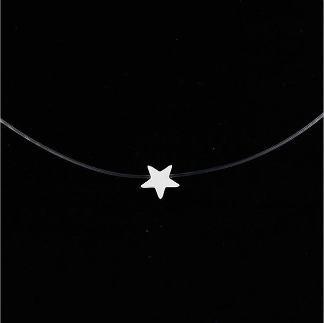 New Personality Fashion Square Imitation Pearl Crystal Zircon Zircon Necklace Invisible Transparent Fishing Line Necklace Women