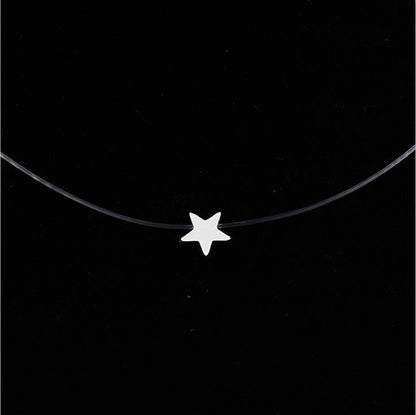 New Personality Fashion Square Imitation Pearl Crystal Zircon Zircon Necklace Invisible Transparent Fishing Line Necklace Women