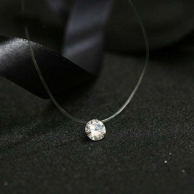 New Personality Fashion Square Imitation Pearl Crystal Zircon Zircon Necklace Invisible Transparent Fishing Line Necklace Women