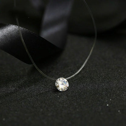 New Personality Fashion Square Imitation Pearl Crystal Zircon Zircon Necklace Invisible Transparent Fishing Line Necklace Women