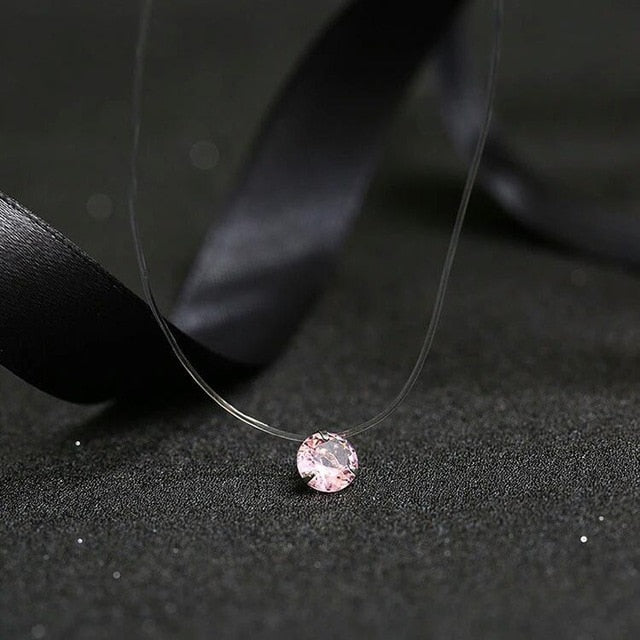 New Personality Fashion Square Imitation Pearl Crystal Zircon Zircon Necklace Invisible Transparent Fishing Line Necklace Women