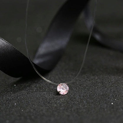 New Personality Fashion Square Imitation Pearl Crystal Zircon Zircon Necklace Invisible Transparent Fishing Line Necklace Women