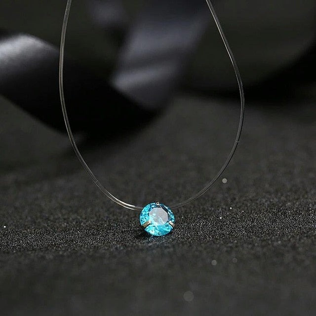 New Personality Fashion Square Imitation Pearl Crystal Zircon Zircon Necklace Invisible Transparent Fishing Line Necklace Women