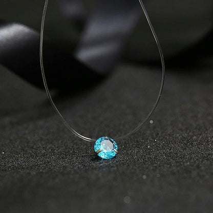 New Personality Fashion Square Imitation Pearl Crystal Zircon Zircon Necklace Invisible Transparent Fishing Line Necklace Women