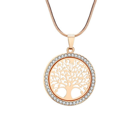 Hot Tree of Life Crystal Round Small Pendant Necklace Gold Silver Colors Bijoux Collier Elegant Women Jewelry Gifts Dropshipping