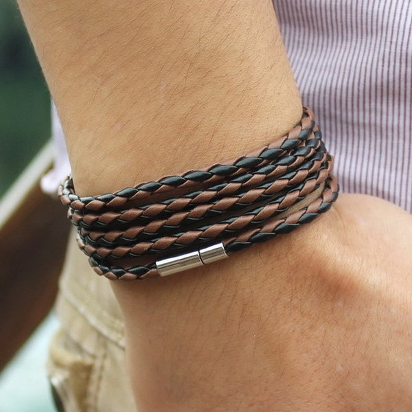New Style! 2018 Latest Popular 5 Laps Leather Bracelet For Men Charm Vintage Black Bracelet Free Shipping!10 Color Choose