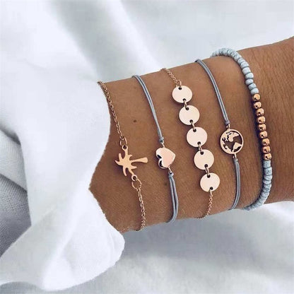 FAMSHIN Bohemian Handmade Weave Heart Long Tassel Bracelet Sets Women 2019 New Grey Rope Chain Bracelets Jewelry Christmas Gift