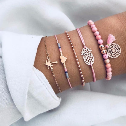 FAMSHIN Bohemian Handmade Weave Heart Long Tassel Bracelet Sets Women 2019 New Grey Rope Chain Bracelets Jewelry Christmas Gift