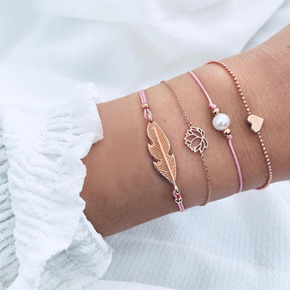 FAMSHIN Bohemian Handmade Weave Heart Long Tassel Bracelet Sets Women 2019 New Grey Rope Chain Bracelets Jewelry Christmas Gift