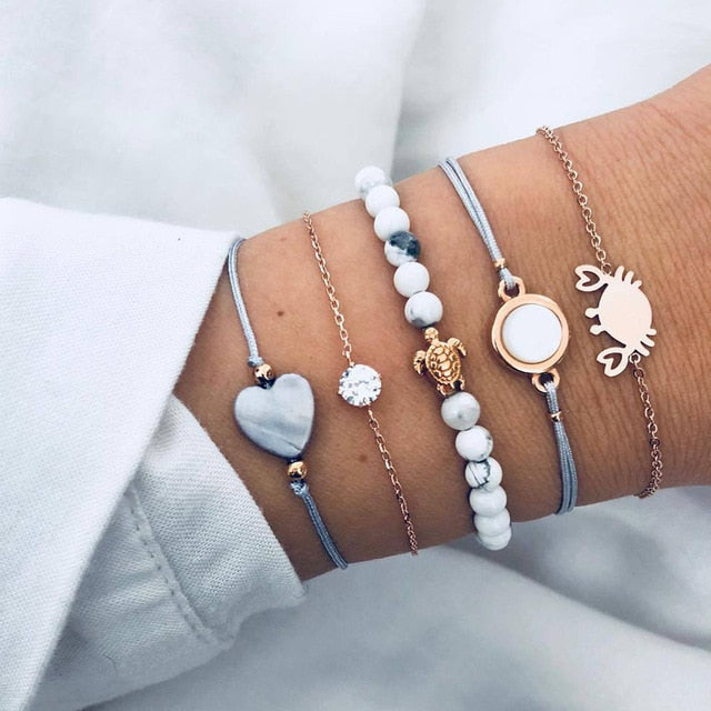 FAMSHIN Bohemian Handmade Weave Heart Long Tassel Bracelet Sets Women 2019 New Grey Rope Chain Bracelets Jewelry Christmas Gift
