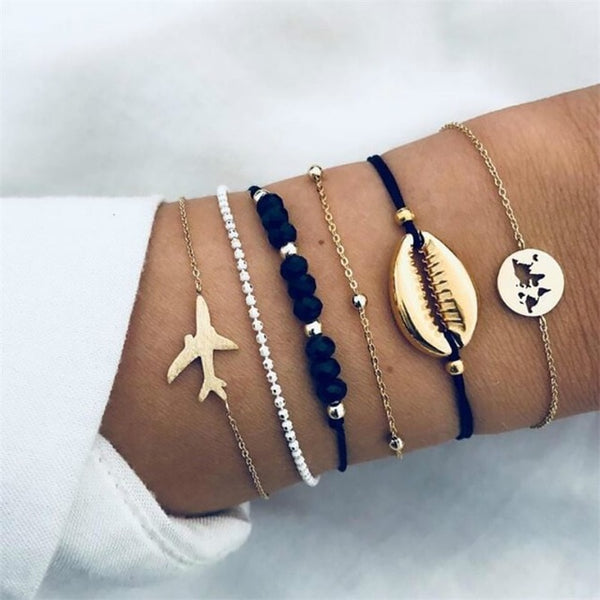 FAMSHIN Bohemian Handmade Weave Heart Long Tassel Bracelet Sets Women 2019 New Grey Rope Chain Bracelets Jewelry Christmas Gift