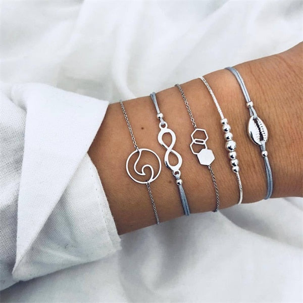 FAMSHIN Bohemian Handmade Weave Heart Long Tassel Bracelet Sets Women 2019 New Grey Rope Chain Bracelets Jewelry Christmas Gift