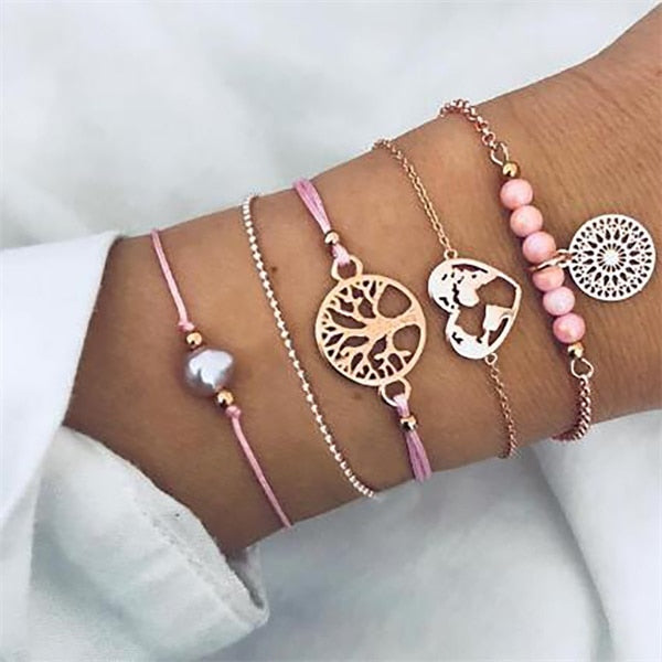 FAMSHIN Bohemian Handmade Weave Heart Long Tassel Bracelet Sets Women 2019 New Grey Rope Chain Bracelets Jewelry Christmas Gift
